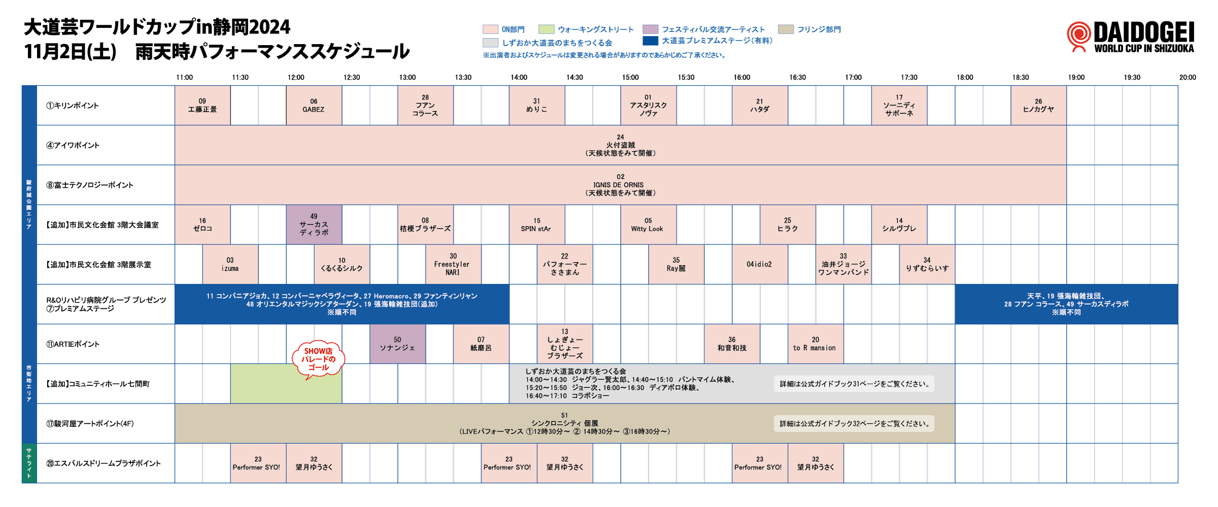 2024年11月2日(土) 雨天時パフォーマンススケジュール